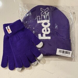 FedEx Purple and White Beanie and Gloves Set